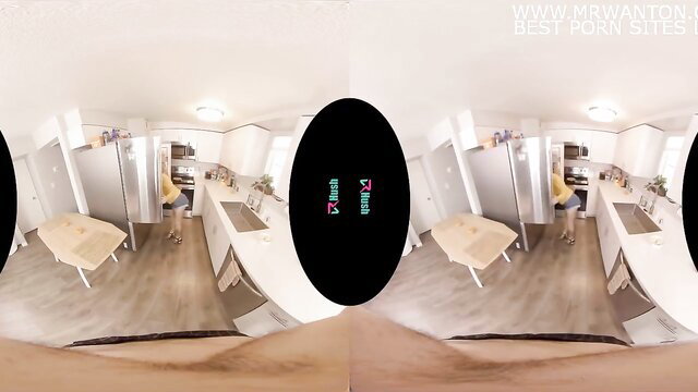 Pamela Morrison VR POV kitchen tease in yellow dress