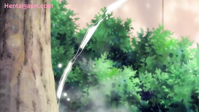 Huge uncensored hentai girl with long hair in forest lightning scene