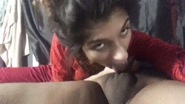 Hot Indian wife POV blowjob, closeup oral on cock