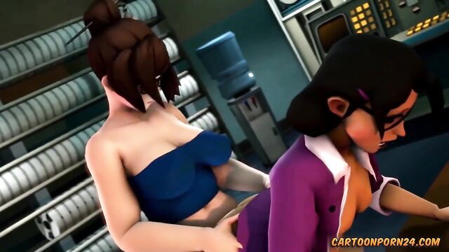 Futanari Mei gropes mature lady's pussy in hot cartoon porn