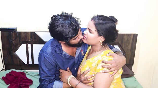 Hot Indian couple passionately kissing in saree foreplay