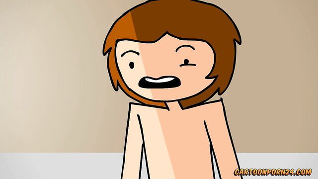 Nude anime girl with short orange hair smiling wide, morning coffee porn thumbnail