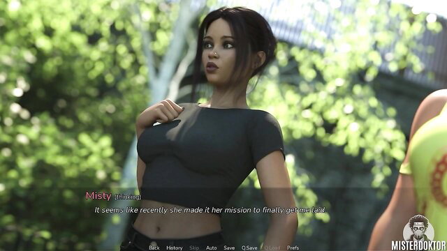 Misty in tight top and jeans, busty Asian gamer girl poses sexy