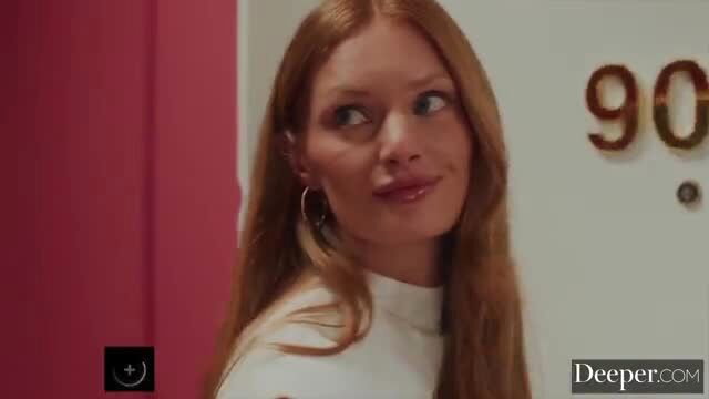 Redhead Jessi Rae at hotel door, teasing hardcore BBC session